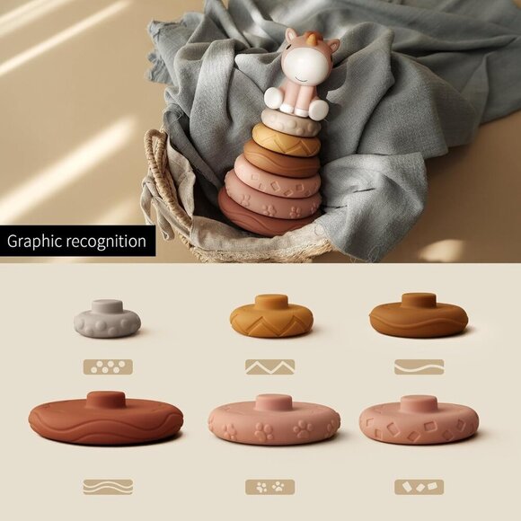 7 Pcs Stacking & Nesting Baby Toys, Squeeze Teething Toys and Building Circle wi - Picture 3 of 7